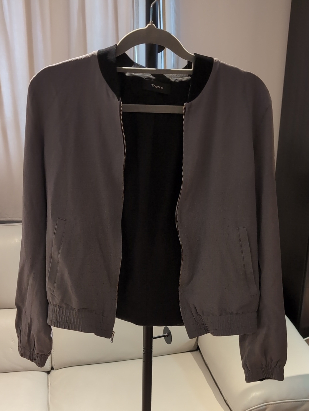 Theory Gray Bomber Jacket with Black Trim